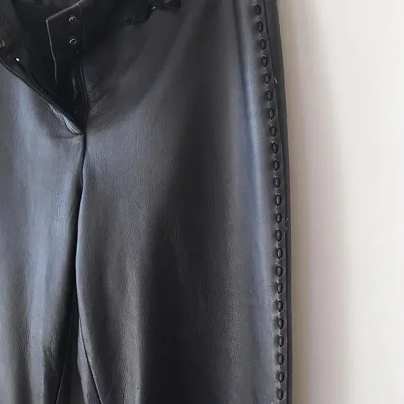 Margaret Godfrey women's black leather pants sz8 W16.5 zipper 2 hook closure - Picture 2 of 12